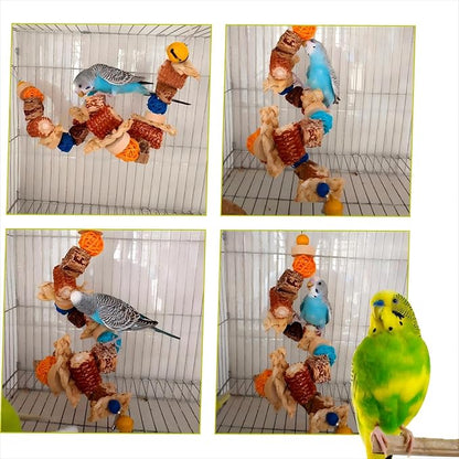 Natural Bird Rope Perches, Parakeet Swing Chew Toy, Birdcage Hanging Toy for Conure Cockatiel Budgies Lovebird Parrot
