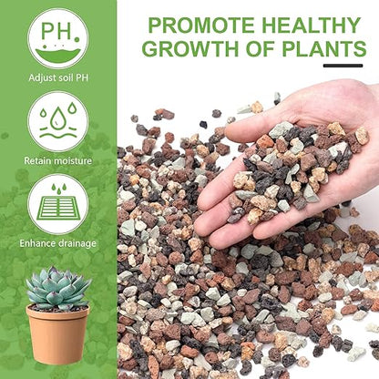 Pulovin 5lbs Mix Horticultural Lava Rocks for Plants, 1/5 Inch Potting Soil Amendment for Succulents, Cacti, Bonsai, Decorative Gravel Plant Drainage Volcanic for Terrarium, Top Dressing