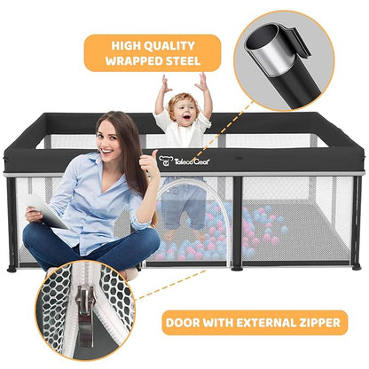 Taleco Gear Foldable Baby Play Pen with Mat, 50''x71'' Playpen for Babies and Toddlers, Playpen for Baby with Gate, Breathable,Foldable Travel Play Pen with 50 Ocean Balls