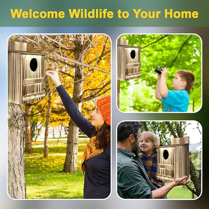 2 Pack Round Owl Houses, Bird Houses for Outside, Wooden Owl Nest Box Large Opening Screech Outdoor Bird's Box, for Wildlife Screech, Barred, Great Horned, Barn Owls, Assembly Required