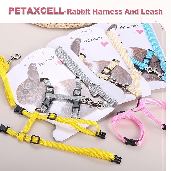 Rabbit Harness and Leash, Escape Proof Bunny Cat Leash Small Animal Harness Soft Adjustable Buckle(2Pcs, Beige) for Bunny Kitten Cats Puppies Walking Hiking Training