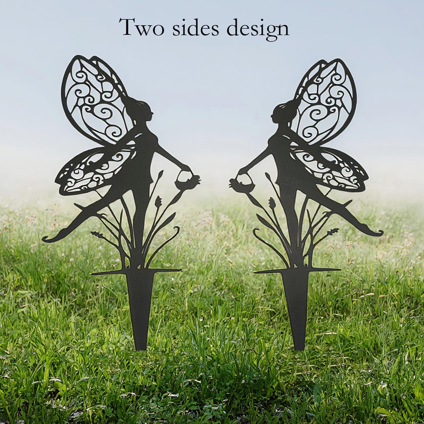 AJHXZMFC Decorative Garden Stakes， Fairy Garden Stakes, Butterfly Fairy Stakes for Weather Resistant Black Metal Outdoor Decorative Art for Women Gift (Matte Black, 6P-A)