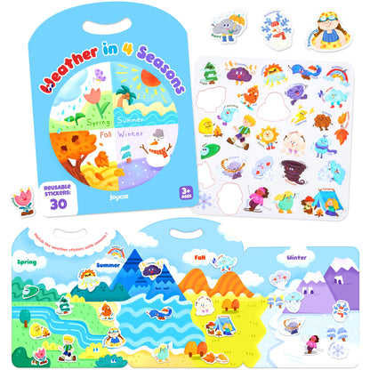 JoyCat Reusable Sticker Book - Stickers for Toddlers, Kids Sticker Activity Book, Travel Toys for Road Trip, Car & Airplane, Educational Learning Gifts for Boys and Girls Ages 3-5 (Weather)