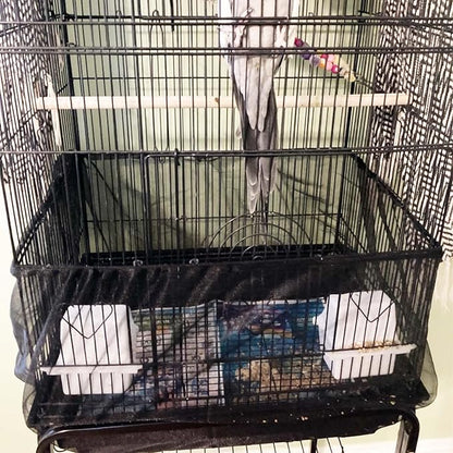 Bird Cage Seed Catcher, Large Bird Cage Cover, 75-118'' Universal Adjustable Birdcage Cover Skirt Soft Airy Nylon Mesh Net for Parakeet Macaw African Round Square Cage, Black