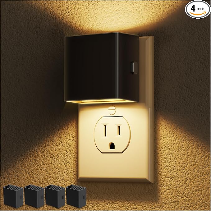 DORESshop LED Night Lights Plug into Wall [4 Pack], Plug in Nightlight, 3 Level Brightness Adjustable Night Light, Dusk to Dawn Sensor, Nightlights for Adults, Bedroom, Bathroom, Hallway, 3000K