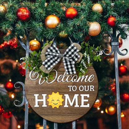 VPDTVK Interchangeable Seasonal Welcome Sign Front Door Decoration, Rustic Round Wood Wreaths Wall Hanging Outdoor Decor for Spring Summer Autumn and Winter All Seasons Holiday Halloween Christmas