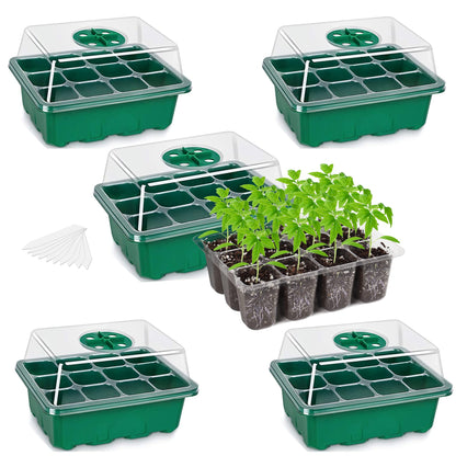 The Bundle of Bonviee 5 Packs Seed Starter Tray and Bonviee 36 Packs Variety Sizes Clear Nursery Pots with Drainage Holes