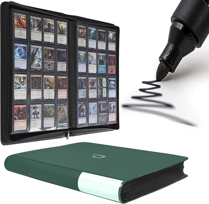 D DACCKIT Card Binder 16 Pocket - Fits 1024 Cards，4X4 Ringless Card Album with Sleeves for Trading Cards & Sports Cards（Model A，Blackish Green）