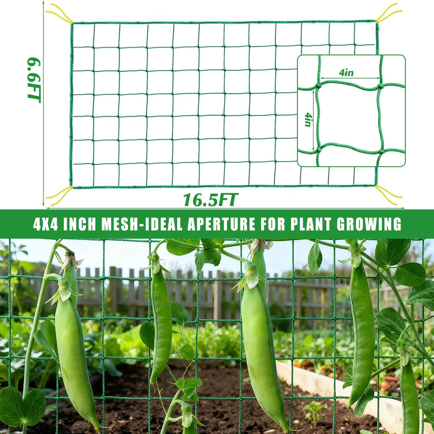 COZYDIG 6.6x16.4FT Trellis Netting for Climbing Plants,Trellis Netting with Plant Clips, Heavy-Duty PE Trellis Net for Cucumber, Tomato, Vegetables, Fruits, Sweet Pea Plants
