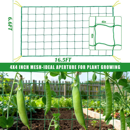 COZYDIG 6.6x16.4FT Trellis Netting for Climbing Plants,Trellis Netting with Plant Clips, Heavy-Duty PE Trellis Net for Cucumber, Tomato, Vegetables, Fruits, Sweet Pea Plants