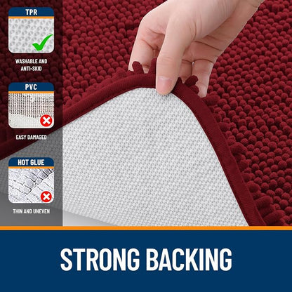 OLANLY Toilet Rugs U-Shaped 20x20, Extra Soft Absorbent Chenille Contour Bathroom Rugs for Toilet, Dry Quickly, Machine Washable, Non-Slip Bath Mat, Red