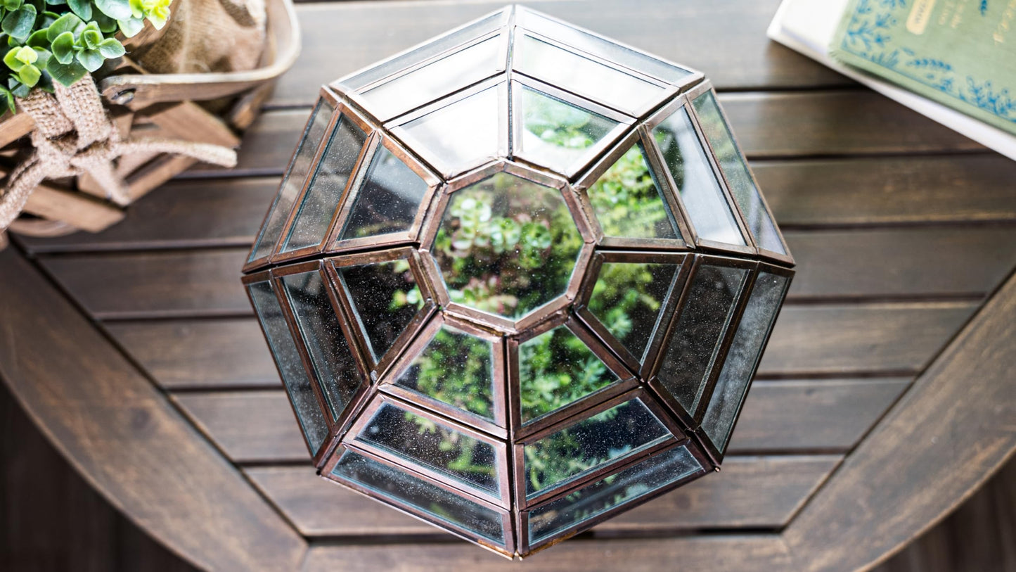 Urban Born Large Terrarium Birdcage, Glass and Metal Indoor Display Case, Unique Gift Idea, Succulent Container, Orchid Planter, Home Decor. (Bronze) 10" x 9"(Diameter)