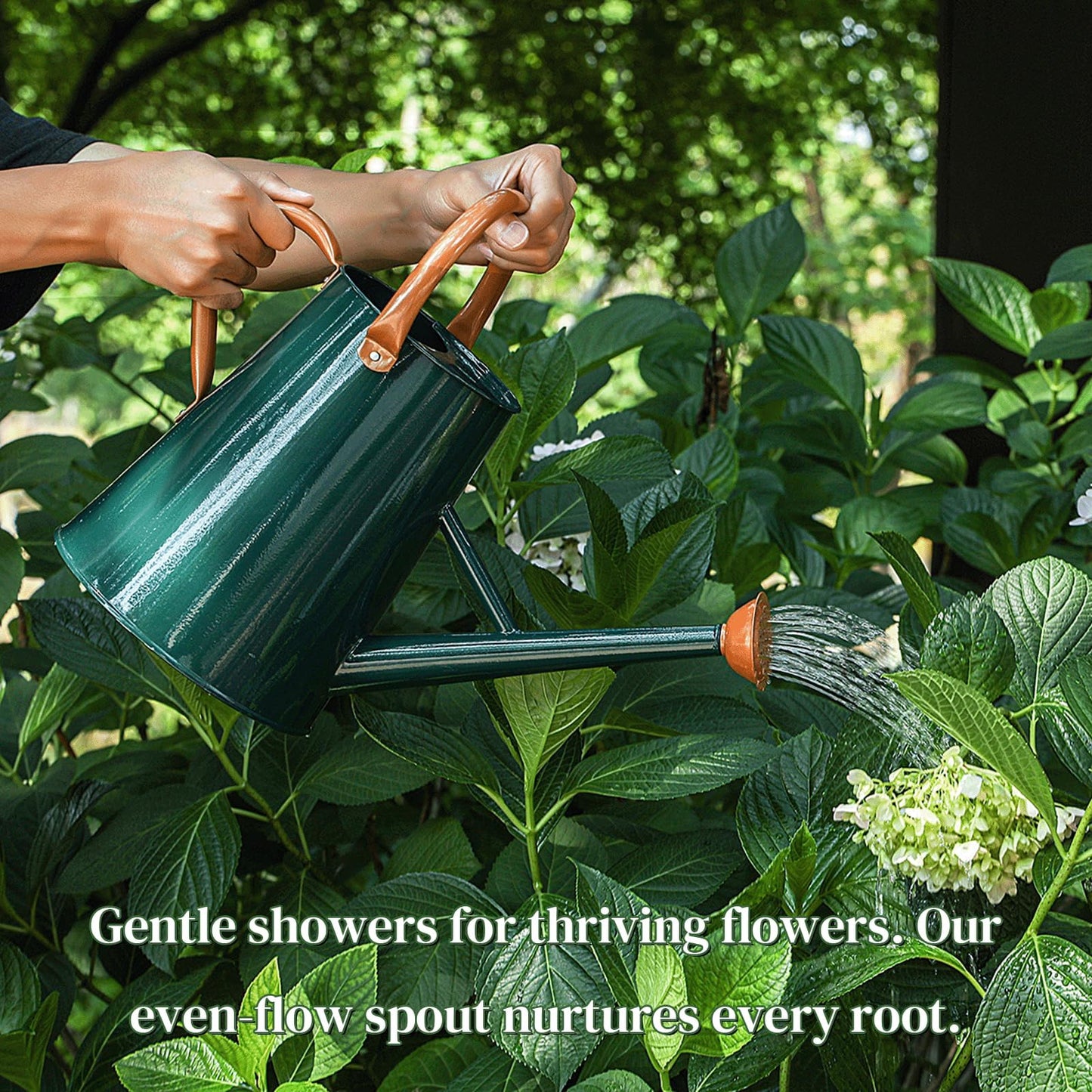 Metal Watering Can with Removable Spout, 1.5 Gallon Large Watering Cans for Plants, Galvanized Steel Gardening Water Can for Indoor & Outdoor Use, Watering Pot with Ergonomic Movable Handle (Green)