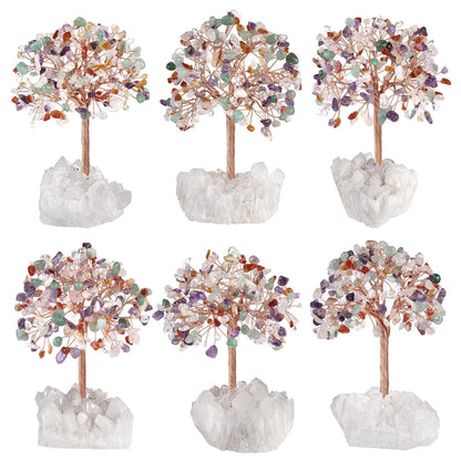 Rockcloud Handmade Crystal Money Tree with Rock Crystal Cluster Base, Gemstone Bonsai Tree for Home Office Decor, Mixed Stones