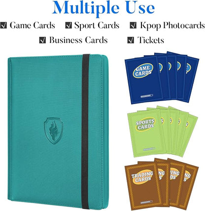 Premium 9 Pocket Card Binder for 540 Cards, Fabmaker PU Cover Trading Card Binder, Sturdy Card Collection Album, Sleek Card Holder Folders for Game Cards & Sports Cards, Turquoise