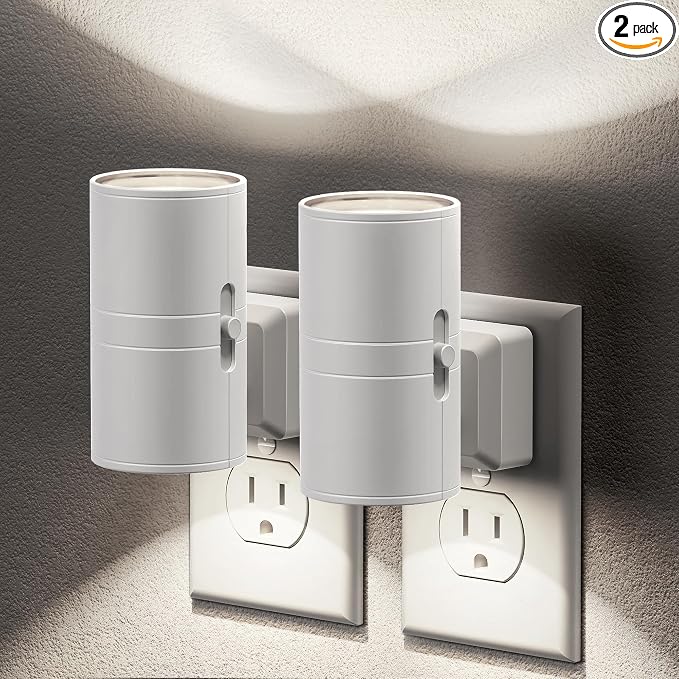 JandCase Night Lights Plug into Wall, Dimmable Night Light Plug in, Modern Night Light Dusk to Dawn Light Sensor, Cool White 5000K, 0-100LM Adjustable Brightness Nightlight for Hallway Bedroom, 2 Pack