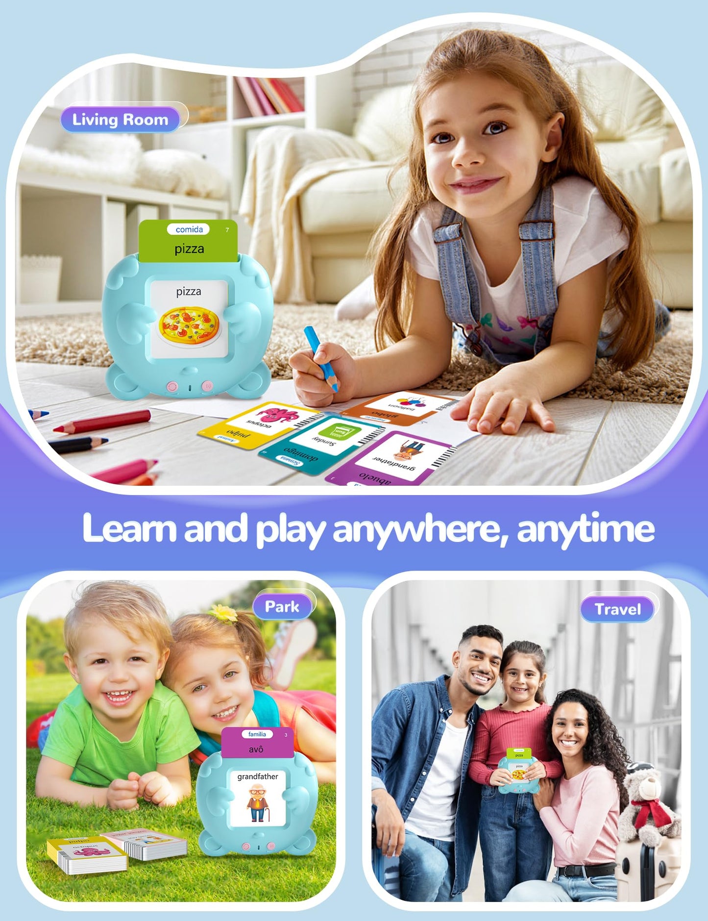 Portuguese and English Talking Flash Cards for Kids, 510 Sight Words Bilingual Learning Toys for Toddlers, Autism Pocket Speech Therapy Toys, Brazilian Português Vocabulary Educational Flashcards