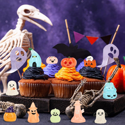 Jansun 45pcs Halloween Luminous Mini Resin Figurines, Glow in The Dark Pumpkin Ghosts Decorations for DIY Crafts Halloween Party Gifts Garden Dollhouse Decor Table Decoration(15 Style)