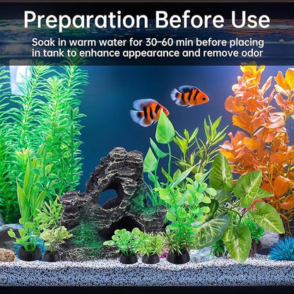 NiHome 9PCS Realistic Aquarium Artificial Plant Decoration Set, Weighted Base Driftwood, Rock Mountain & Aquatic Plants, Non-Fading Aquascape Greenery Ornaments for Freshwater or Saltwater Fish Tanks