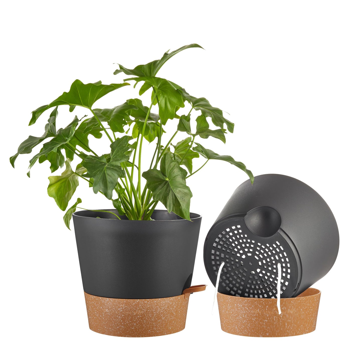 FaithLand 2 Tier Plant Stand and 2-Pack 10 Inch Self Watering Pots Bundle