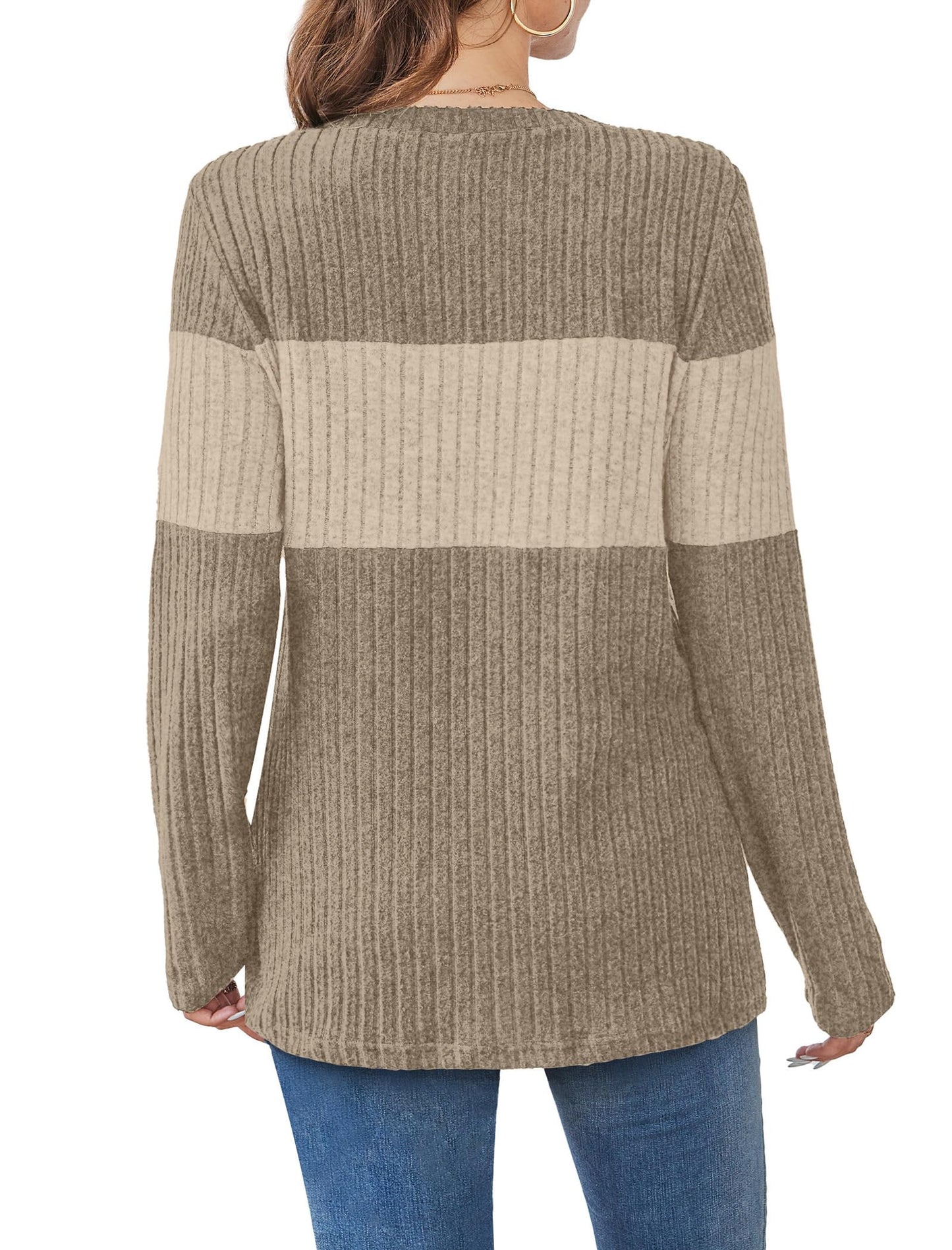 WIHOLL Womens Sweaters Trendy Color Block Tops Long Sleeve Shirts Fall Outfits Early Fall Fashion 2025 Winter Clothing