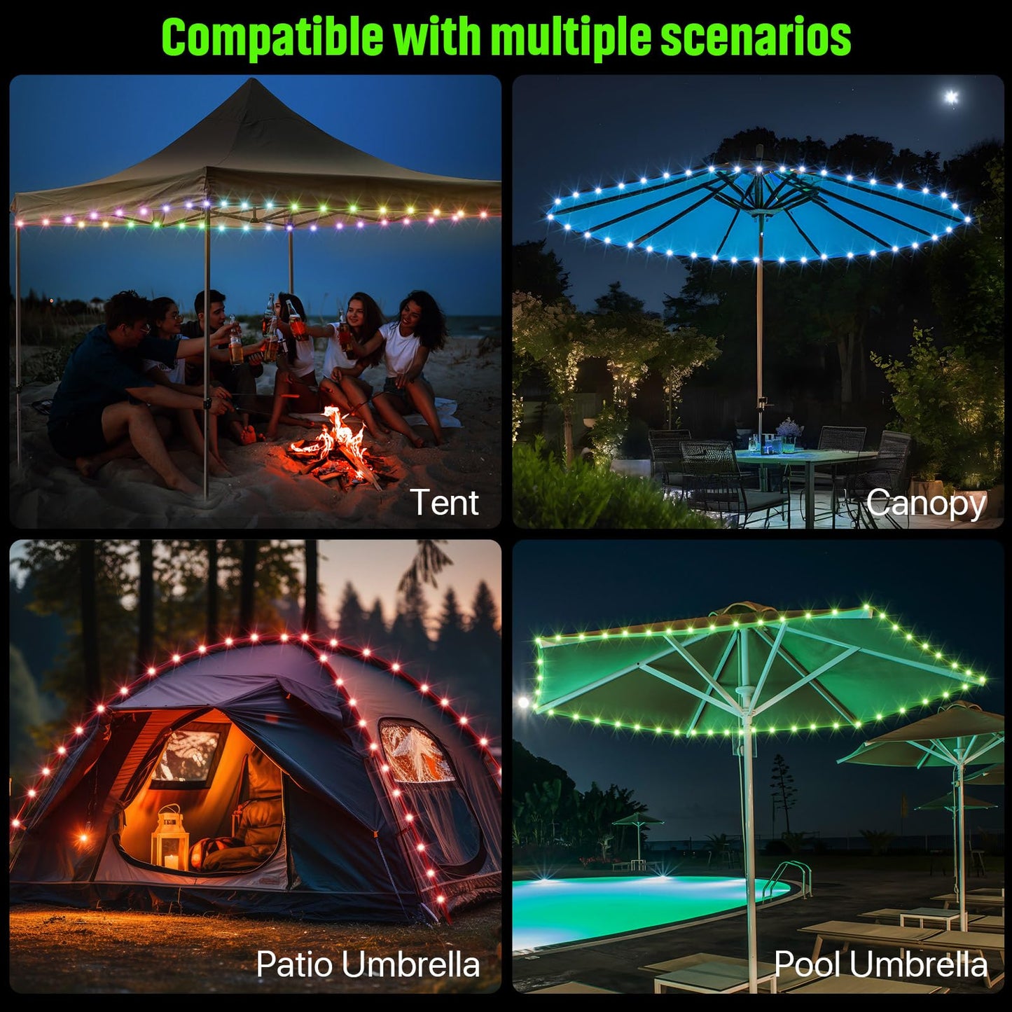 Waybelive LED Canopy Lights, 40Ft LED String Light for Outdoor Canopy, Compatible with 10 x10 Ft Canopy Tents, Waterproof, 16 Color Change by Yourself, Super Bright to Display at Night Outdoors