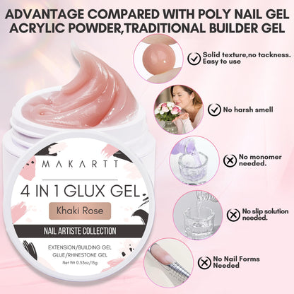 Makartt Clear Gel Builder Kit: Self-Levelling, Long Lasting Extension Hard Gels for Strengthener, Broken Nails Repair Gel Kit with Paper Forms, Dual forms, Nail File and Dual-End Brush 1.06 oz