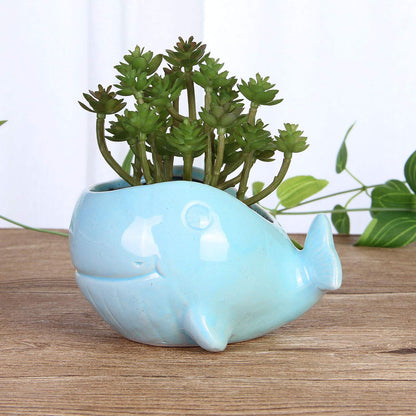 VanEnjoy 5" Ocean Blue Whale Ceramic Succulent Pot, Medium (3.86 x 4.64 x 2.87 inches), Indoor Use