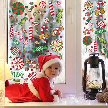 JarThenaAMCS 207Pcs Fall Halloween Christmas Winter Window Clings Maple Leaves Ghost Candy Snowman Double-Sided Glass Decal for Holiday Home School Party Decor,18 Sheets