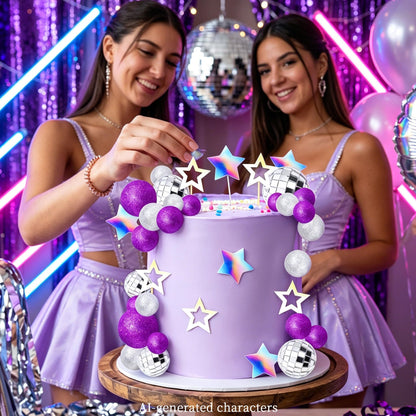 Purple Disco Ball Cake Topper Purple Cool Girl Birthday Party Decorations Dancing Queen Cake Topper 80s Cake Topper Singer Disco Bachelorette Party Supplies