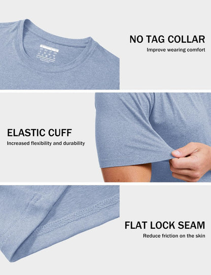 MAGCOMSEN Mens Short Sleeve Shirts Quick Dry Running Athletic T-Shirt Workout Casual Top Moisture Wicking Summer Shirt Blue, L