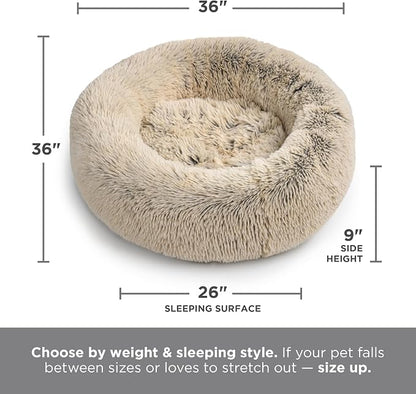 Best Friends by Sheri The Original Calming Donut Dog Bed for Large Dogs up to 100 lbs, Shag Faux Fur, Taupe, Large, 36" x 36"