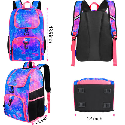 MATEIN Basketball Bag, Sturdy Soccer Bag with Ball Holder & Shoe Compartment, Large Basketball Backpack for Training Equipment, Water Resistant Sports Ball Backpack Fits Volleyball Football, Colorful