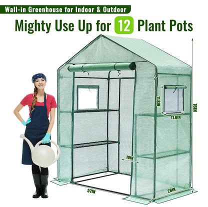 Greengro Greenhouse, 28 x 57 x 76'' Greenhouses for Outdoors, Small Plant Green House with Screen Windows, 3 Tiers 4 Shelves, Durable PE Cover, Plastic Portable Walk in Greenhouses for Outside Indoor
