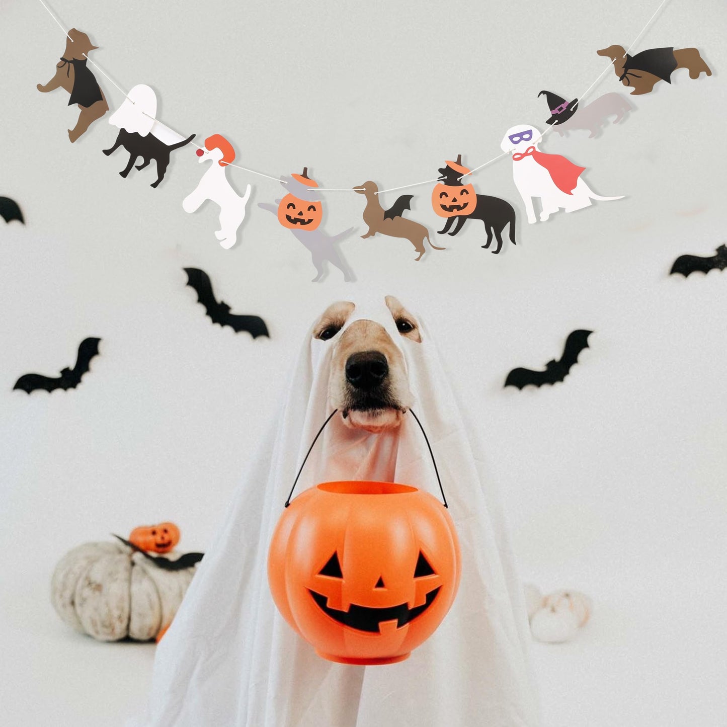 Halloween Dog Garland - Spooky Dogs Banner, Cute Witch Hat Pumpkin Puppy Dog Hanging Banner, Puppy Theme Wall Decor