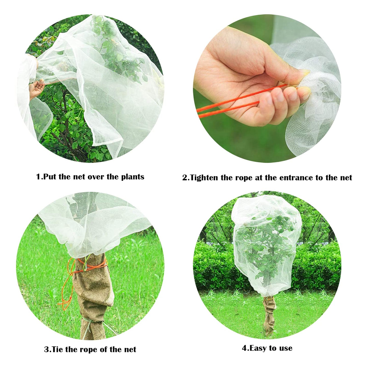4 Pack Garden Neting Plant Insect Bird Barrier Mesh with Drawstring 3.5Ftx2.3Ft Mesh Plant Covers Freeze Protection Tomato Barrier Bag for Garden Flower Blueberry Vegetables Fruits Bird Eating