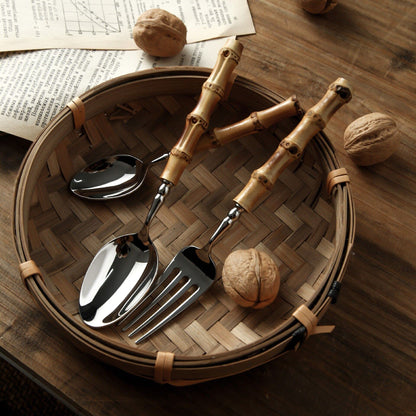 Bamboo Wood Silverware Set for 8, Natural Flatware Cutlery Set Tableware Utensil Set Knives Forks Spoons,Dinnerware Sets for Christmas Party Kitchen Wedding Gifts 40-piece