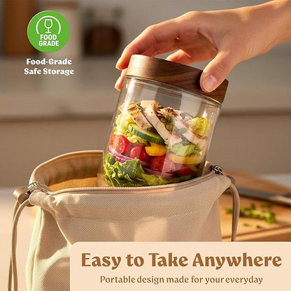 EDELHAUS Overnight Oats Containers with Lids Acacia (4 x 16oz) Glass Jars for Oatmeal, Meal Prep, Food Storage | Leak-Proof Mason Jars for Oats, Cereal, Yogurt, Chia Pudding [Thicker Glass 3mm]