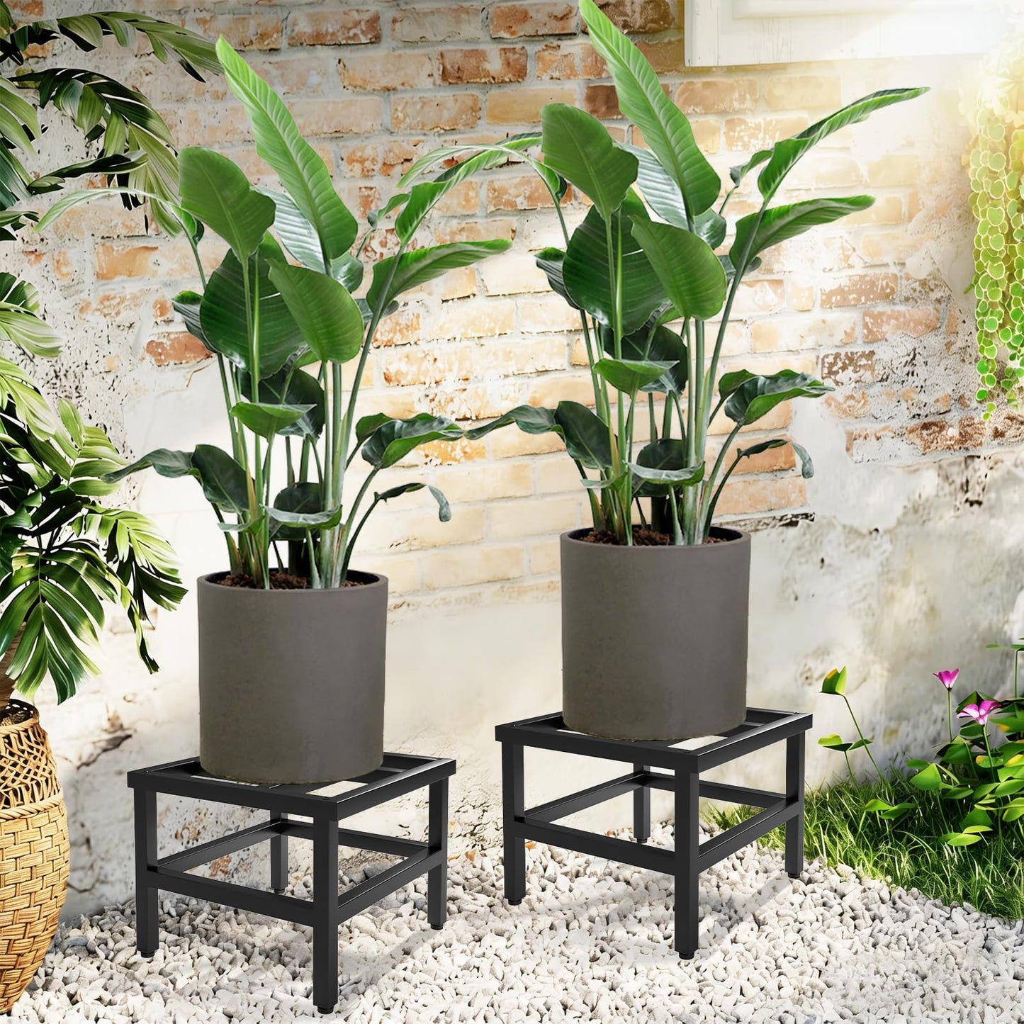 AXZROVIV Plant Stand Indoor Outdoor, 2-Pack Heavy Duty Plant Stands Riser Metal Pedestal Stand for 12 Inch Flower Pot, Wrought Iron Flower Stand Display Planter Shelf for Living Room, Patio