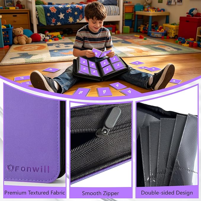 Top Loader Binder, Holds 112 Cards in 3"x4" Toploaders, Trading Card Binder 4 Pocket for TCG, MTG, YGO, Game Cards, Sports Cards(Purple)