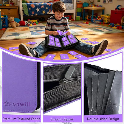 Top Loader Binder, Holds 112 Cards in 3"x4" Toploaders, Trading Card Binder 4 Pocket for TCG, MTG, YGO, Game Cards, Sports Cards(Purple)