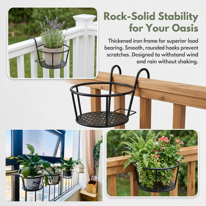 Nancyzhenpin Metal Hanging Railing Planter, Flower Pot Holder for Balcony Fence, Adjustable Steel Plant Stand, Indoor Outdoor Garden Mounted Shelf (6, Brown)