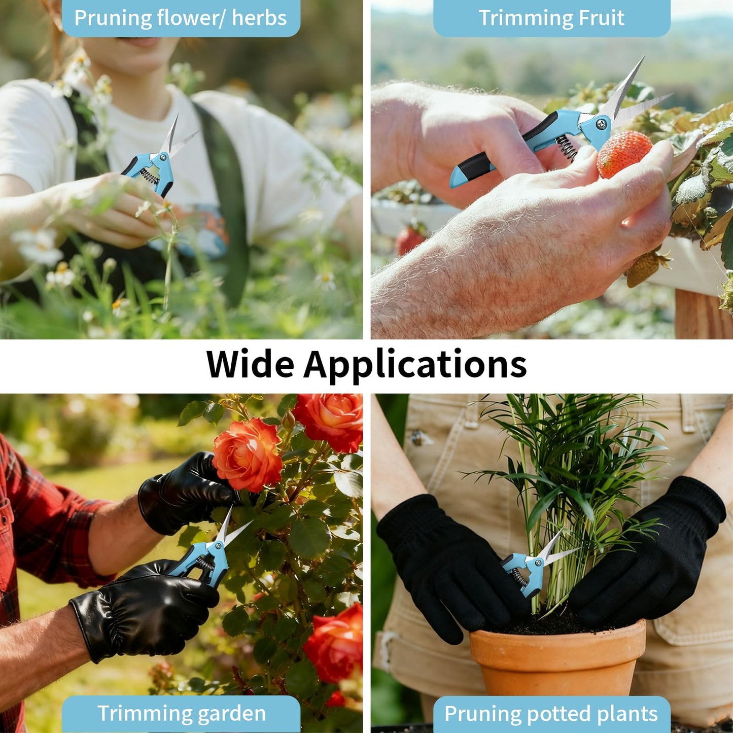 4 Pack Garden Pruning Shears, Stainless Steel Shears, Gardening Shears Scissors Pruning Shears for Gardening Tools (2pcs Blue+2pcs Orange)
