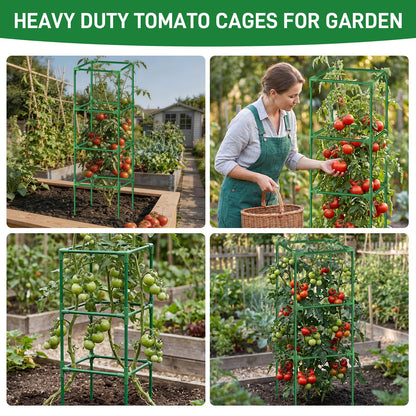 Square Tomato Cages Heavy Duty 3 Pack, Up to 59.6 Inches Tall Adjustable Tomato Trellis Cage for Garden, Plant Support for Vegetables Climbing Plants, Pots Raised Garden Bed Outdoor