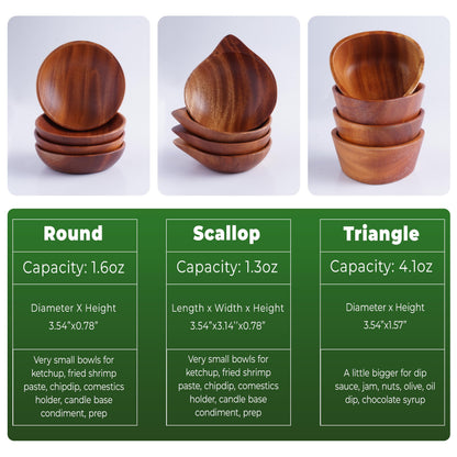 VieWood Mini Wooden Bowl Set of 4 (3.54" Diameter x 0.78" Height) for Condiments, Dip Sauce, Ketchup, Small Wood Bowl for Jam, little Prep, Olive (Round)