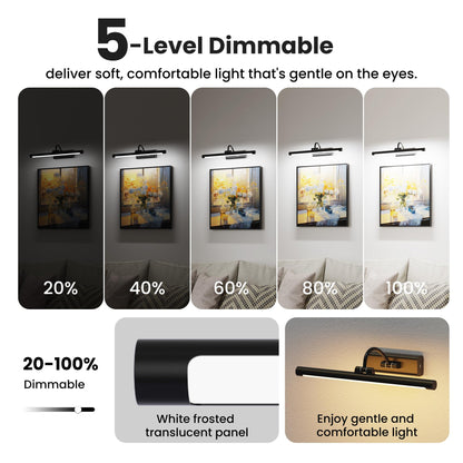 Craftersmark 16" Picture Light with 6000mAh Battery - Black Operated Wireless Wall Sconce with Remote & Timer for Paintings, Photos & Frames
