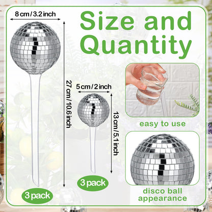 Novabright 6 Pcs Plant Self Watering Disco Ball Globes 10.6in and 5in Disco Self Watering Globes Planter Insert Decorative Automatic Drip Irrigation Devices for Indoor Outdoor