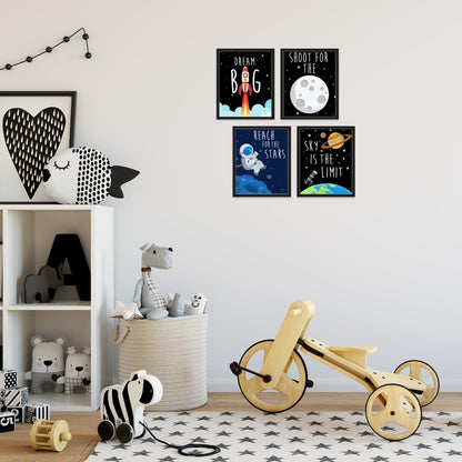 TnT Prints Space Wall Art for Kids, Solar System Posters for children, Posters for Boys or Girls Room - Unframed Set of 4 (8x10)