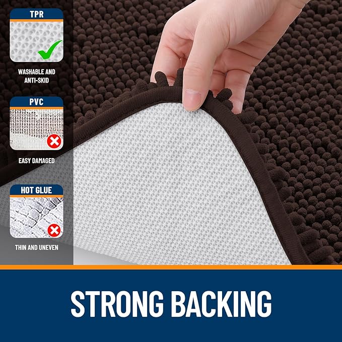 OLANLY Small Bathroom Rugs 24x16, Extra Soft Absorbent Chenille Bath Rugs, Rubber Backing Quick Dry, Machine Washable Bath Mats for Bathroom Floor, Tub and Shower, Home Decor Accessories, Brown
