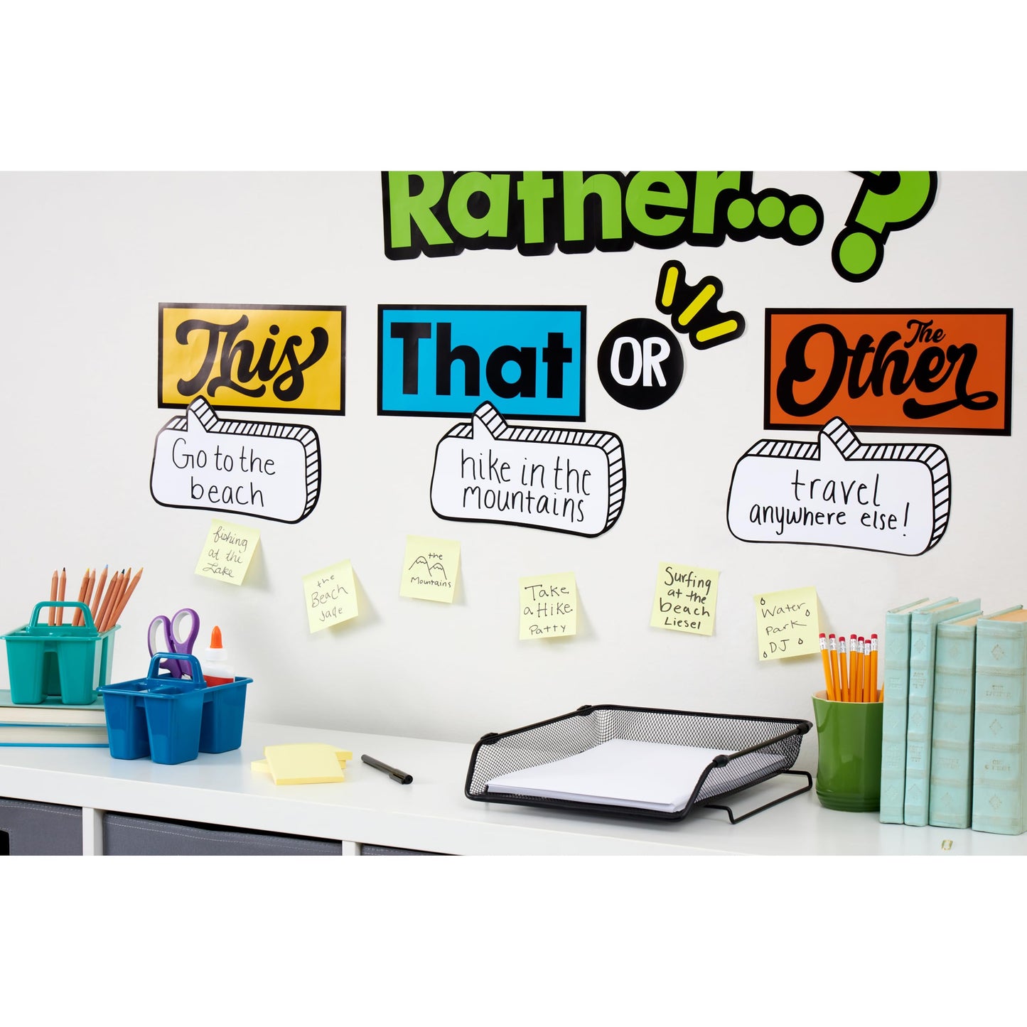 Eureka 661003 Would You Rather Interactive Mini Bulletin Board Set with Dry Erase Headliners, Multicolor, 12 Pieces